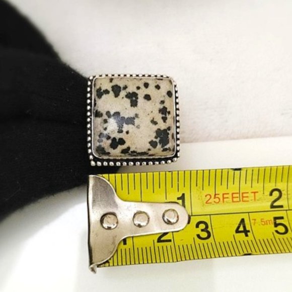 Square Ring Dalmatian Jasper Mauve BlackDot Silver - Picture 9 of 10